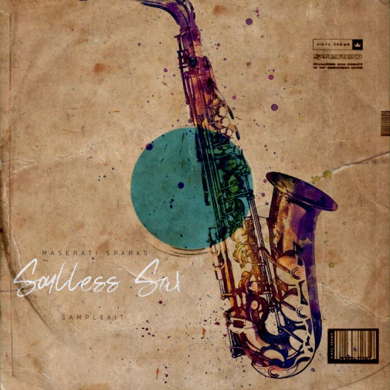 Soulless Saxophone Sample Pack – 20 smooth, soulful saxophone riffs by Maserati Sparks, featuring jazzy melodies and emotive solos.